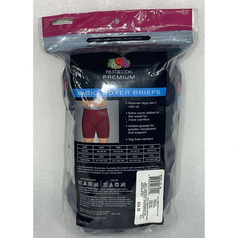 Fruit of the‎ Loom Big Man Premium Boxer Briefs 5XB (58-60) Mesh Fly Pack of 6
